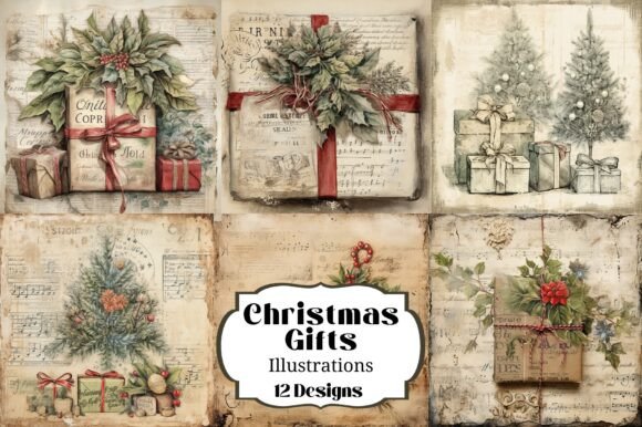 12 Vintage Christmas Gifts Illustrations for Brand Storytelling