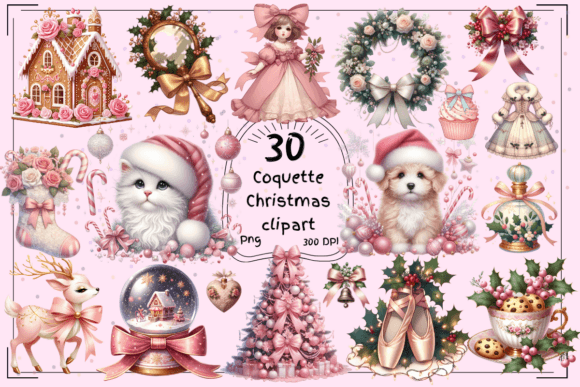30 Coquette Christmas Clipart for Modern Illustrations