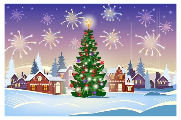 Beautiful Christmas Tree in Town Vector Review