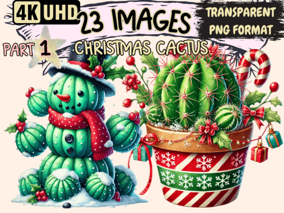 Christmas Cactus P1 Clipart for Seasonal Illustrations