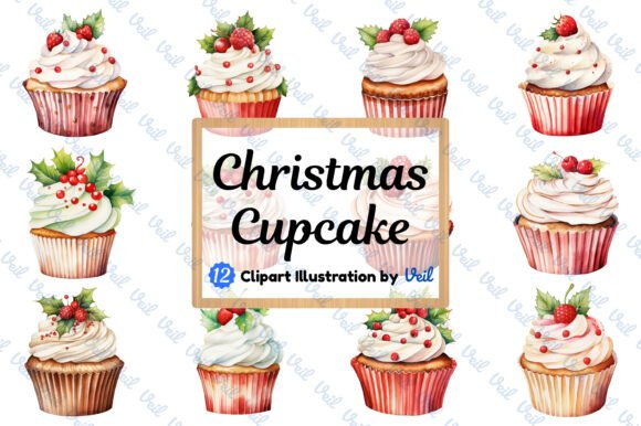 Christmas Cup Cake Clipart Watercolor Illustrations Review