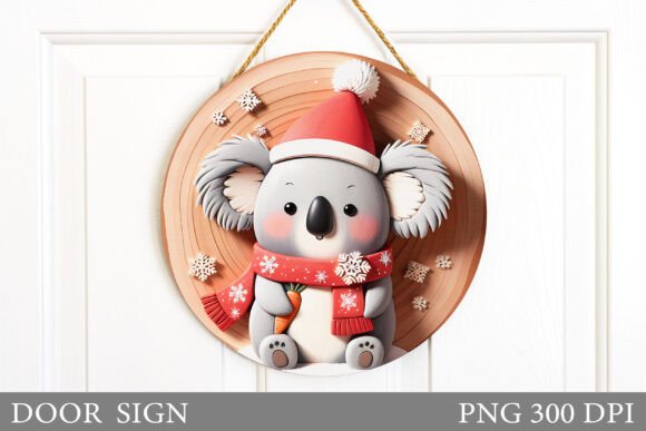 Christmas Koala Door Sign Sublimation Illustrations