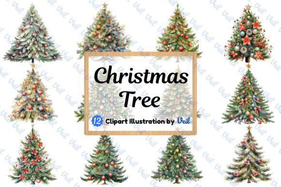 Christmas Tree Clipart Watercolor Bundle: Illustrations for Crafters