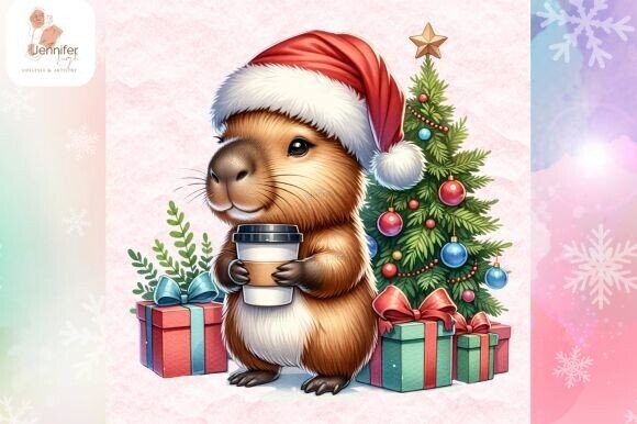 Cute Capybara Christmas Design for Illustrations
