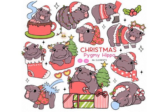Cute Christmas Baby Hippo PNG Set: A Designer’s Review for Illustrations and Blog Graphics