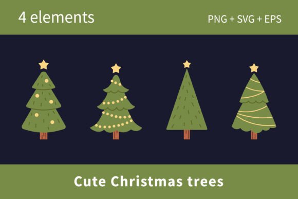 Cute Festive Green Christmas Tree Set: Illustrations for Modern Publishing
