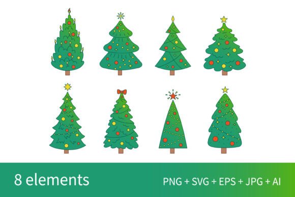 Cute Gradient Christmas Trees Set for Illustrations & Crafts