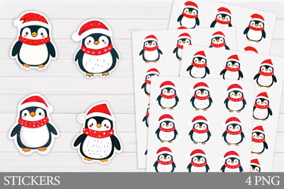Cute Penguin Sticker. Christmas Sticker Illustrations Review