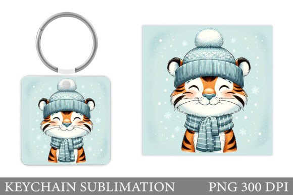 Cute Tiger Keychain. Christmas Keychain Illustrations
