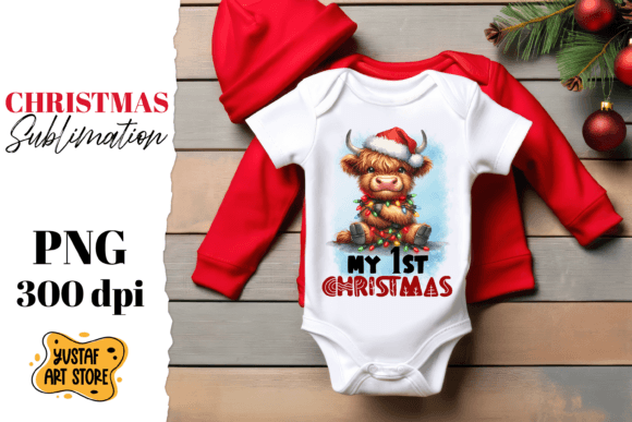 First Christmas Sublimation.Highland Cow Illustrations