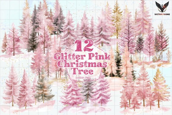Glitter Pink Christmas Tree Clipart PNG