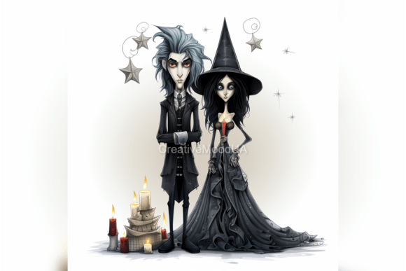 Gothic Lovers Celebrating Christmas PNG in Illustrations