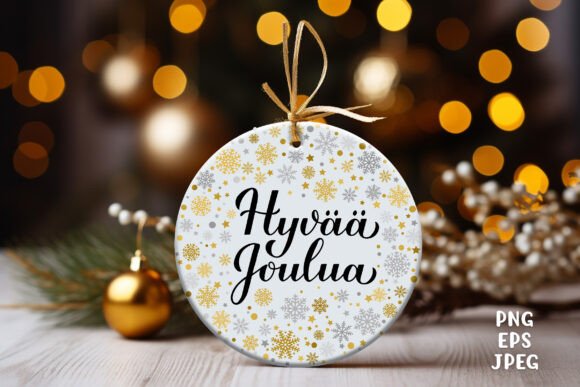 Merry Christmas in Finnish Round Sign Illustrations Review