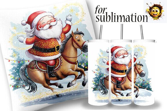 Santa on a Horse Christmas Sublimation in Illustrations