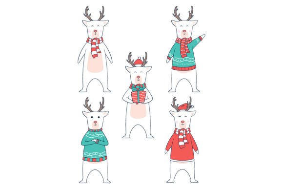 Set of Cute Christmas Deer: Festive Illustrations for Local Brands
