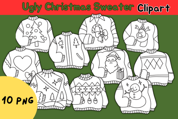 Ugly Christmas Sweater Clipart, Black an