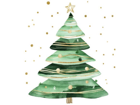 Watercolor Abstract Christmas Tree Clipart for Illustrations