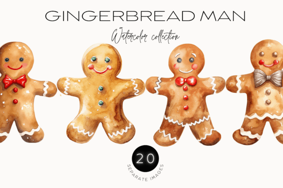 Watercolor Christmas Gingerbread Man for Brand Illustrations