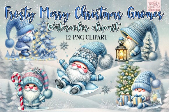 Watercolor Frosty Merry Christmas Gnomes Review for Illustrations