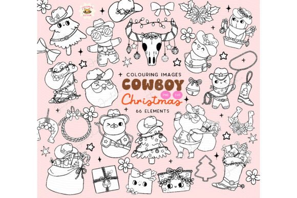 Western Christmas Outline Coloring Clipa
