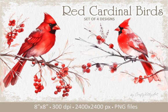 Winter Cardinals PNG Christmas Clipart in Illustrations